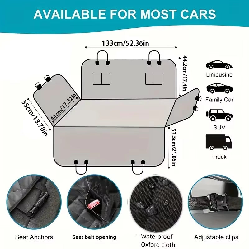 NightPaw Waterproof Dog Car Seat Cover - Scratch-Resistant Back Seat Hammock
