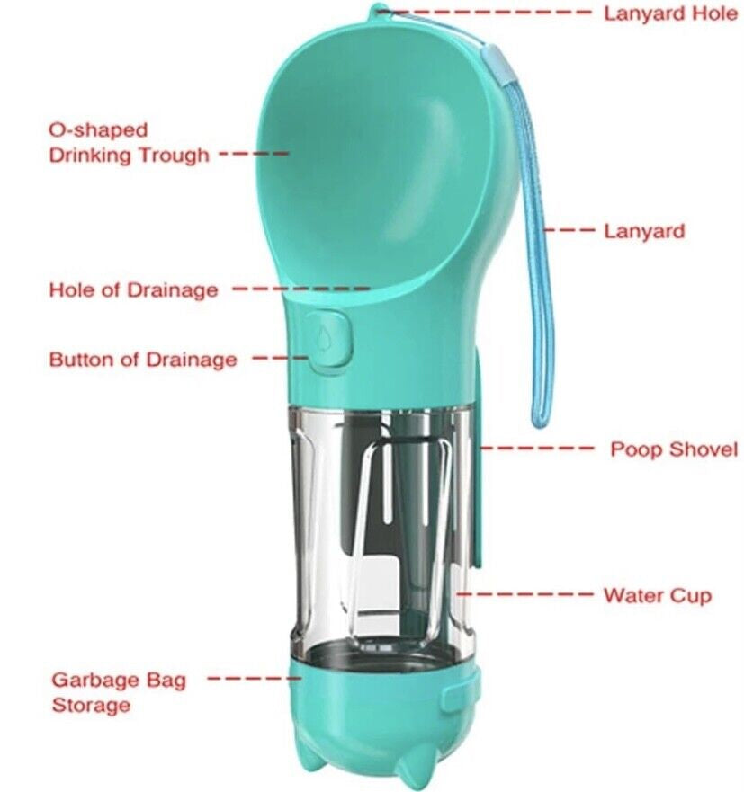NightPaw Hydrate Flask™ Pet Travel Water Bottle with Poop Bags & Food Storage (300ml / 500ml)