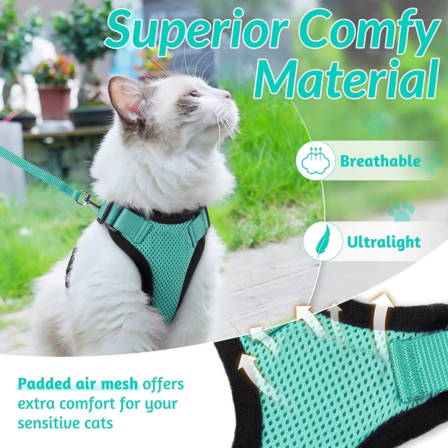 NightPaw Escape-Proof Cat Harness with Leash - Soft Adjustable Walking Vest